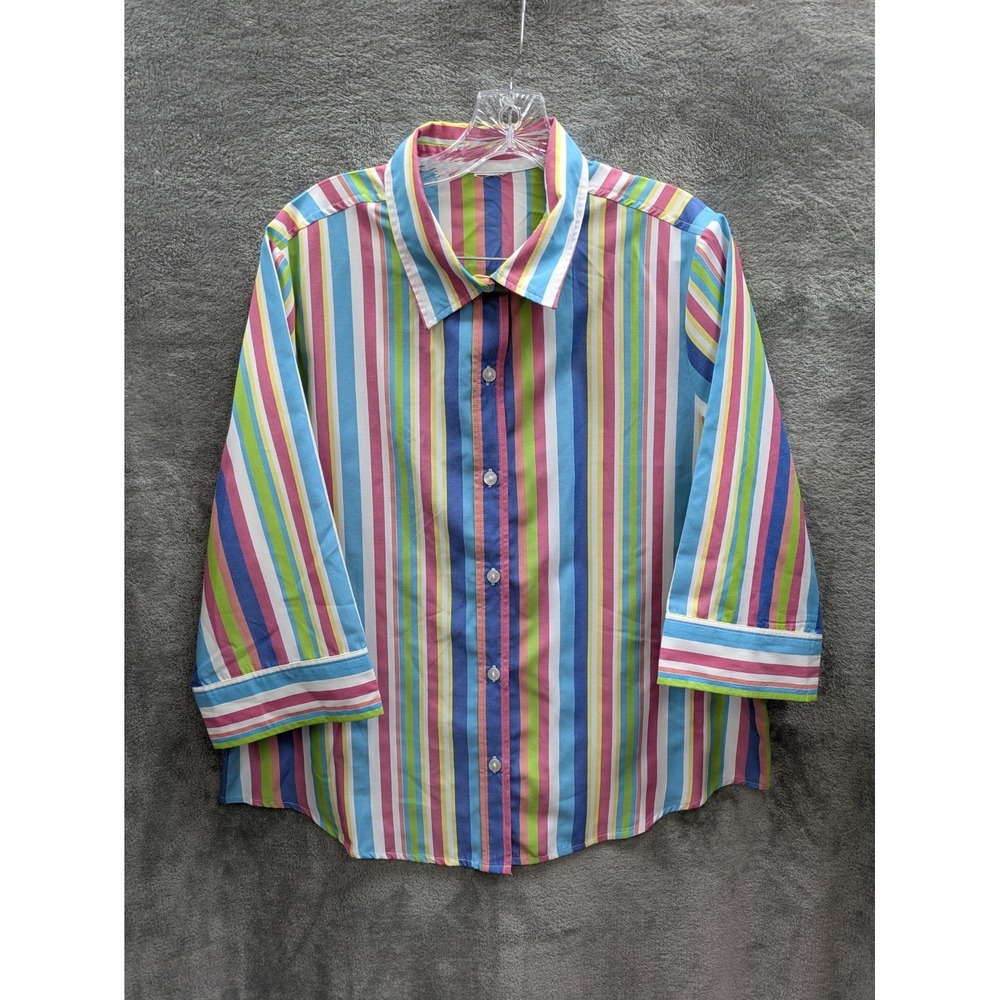 Striped Button Up Shirt Women's Large Estimated‎ Vibrant Colorful